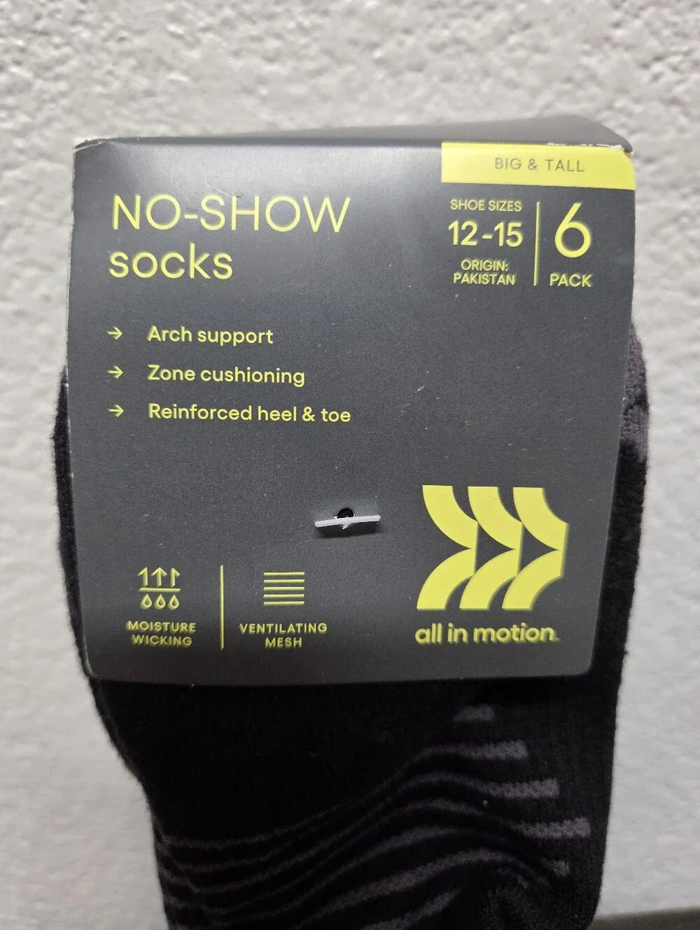 all in motion Men’s Big & Tall No-Show Athletic Socks 6 Pairs Nwt
